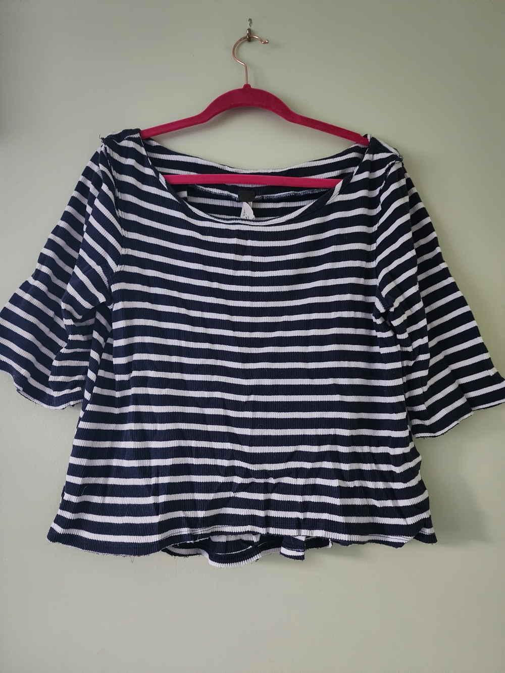 We The Free Navy and White Striped Scoop Neck Top